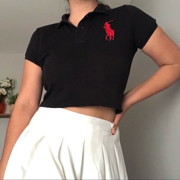 SOLD black preppy Ralph Lauren crop polo top - Picture 1 of 3
